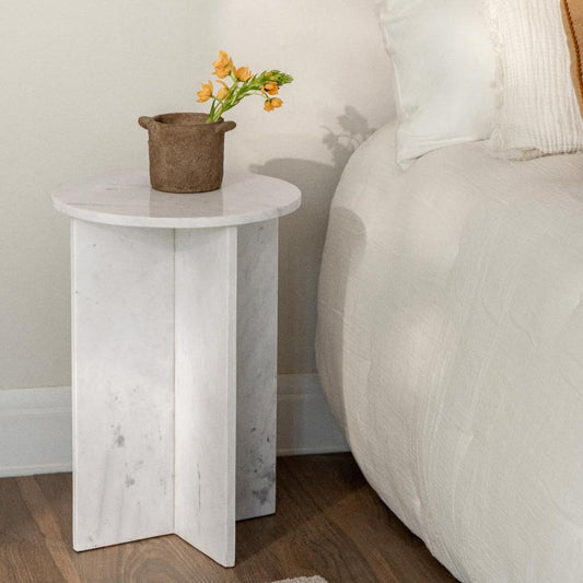 Tables Rondes en Marbre Blanc - Lot de 2-Atelier Travertin