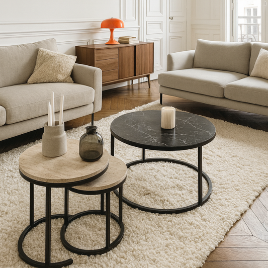 Tables Gigognes en Travertin et Métal Bianca - Tables d’Appoint Design