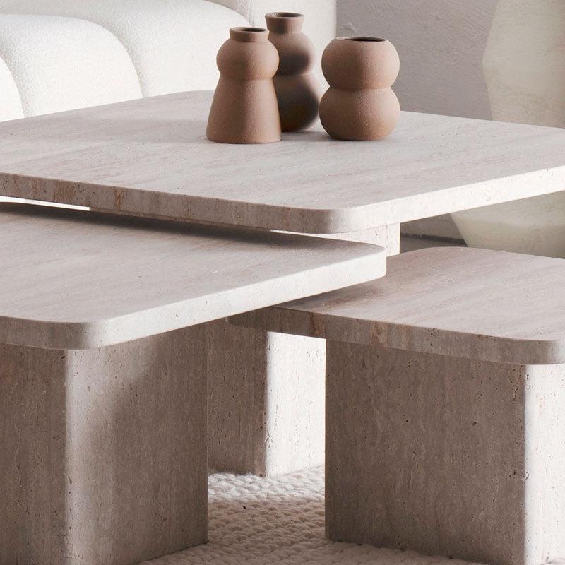 Trio Tables Basses Élégantes en Travertin-Atelier Travertin