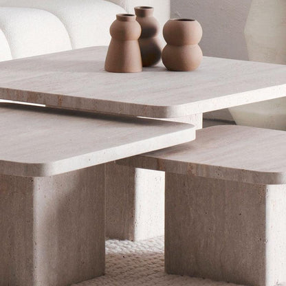Trio Tables Basses Élégantes en Travertin-Atelier Travertin