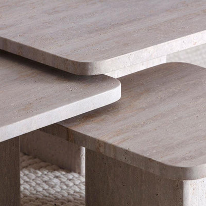 Trio Tables Basses Élégantes en Travertin-Atelier Travertin