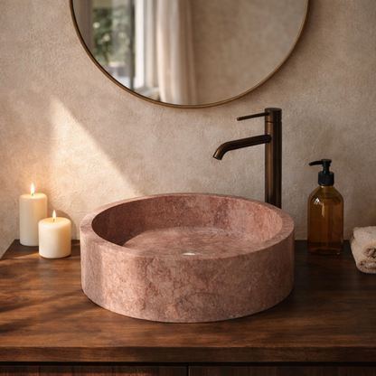 Vasque ronde en travertin rosé Ø40 cm – Vasca Rosa