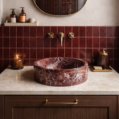 Vasque ronde en marbre rouge Rosso Levanto Ø40 cm – Vasca Rubra