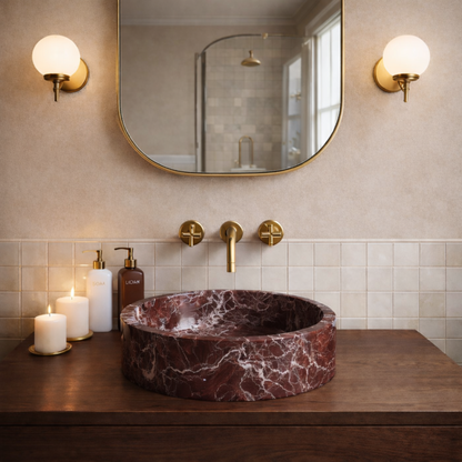 Vasque ronde en marbre rouge Rosso Levanto Ø40 cm – Vasca Rubra