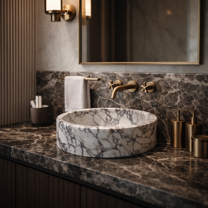 Vasque ronde en marbre Arabescato Corchia Ø40 cm – Vasca Corchia