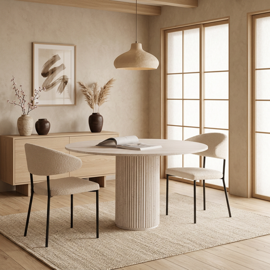 Table à manger ronde en travertin Caliza – Élégance naturelle