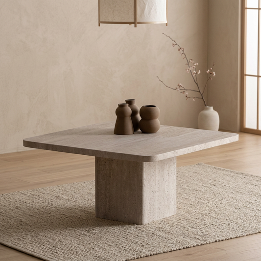 Table Basse Carrée en Travertin Neyra – Design Minimaliste et Élégant