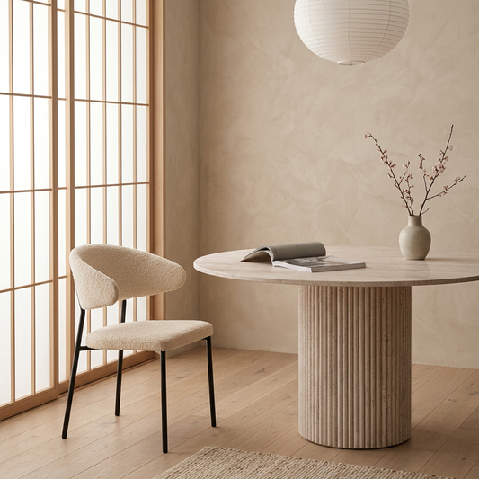 Table à manger ronde en travertin Caliza – Élégance naturelle