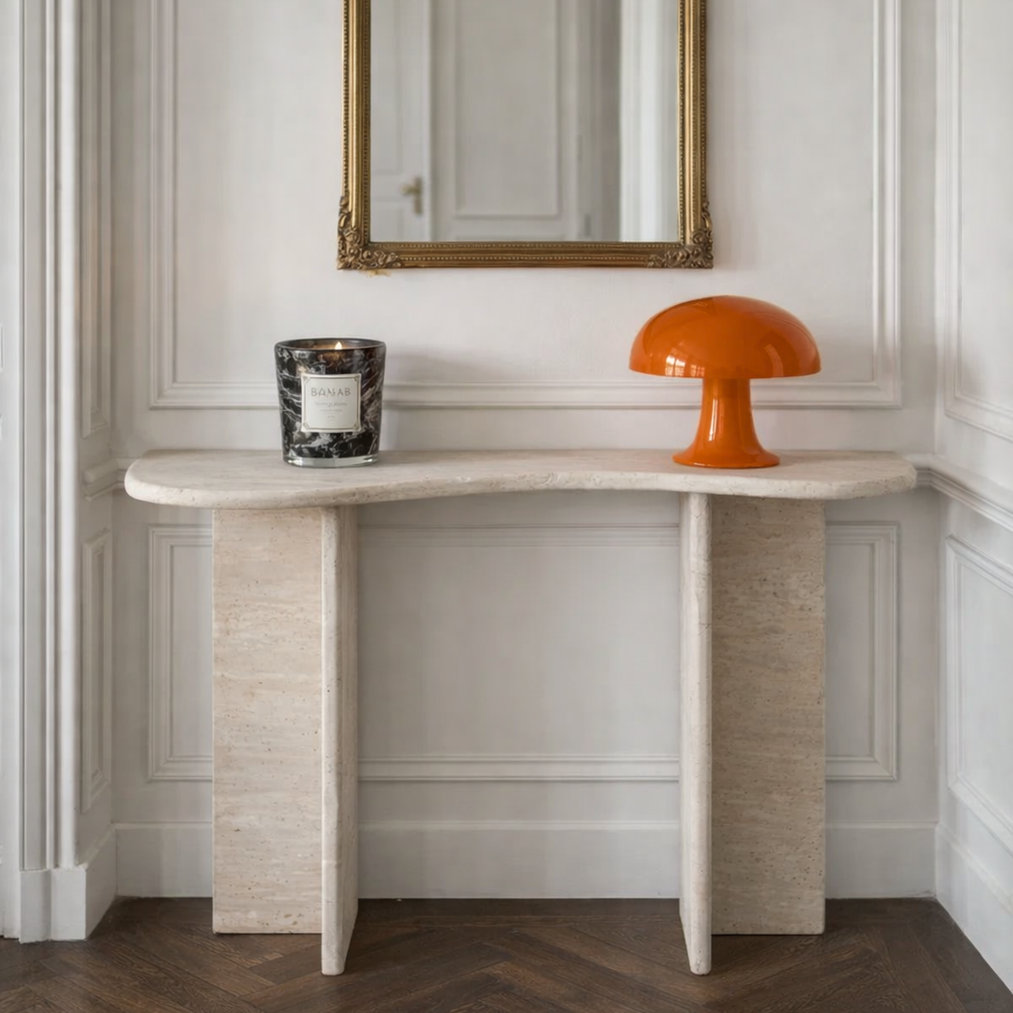 Console en Travertin incurvée Eclypse – Design organique et élégant