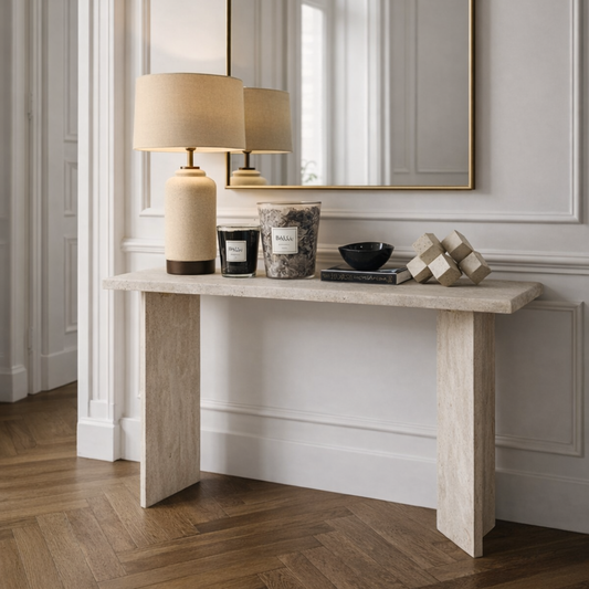 Console Niva en Travertin naturel – Élégance minimaliste et chic