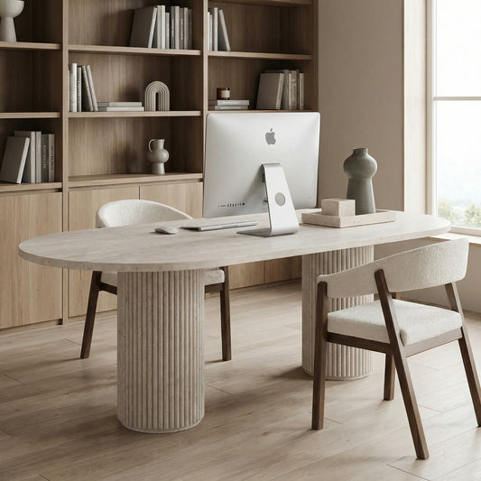 Bureau Lithos en Travertin – Élégance Raffinée