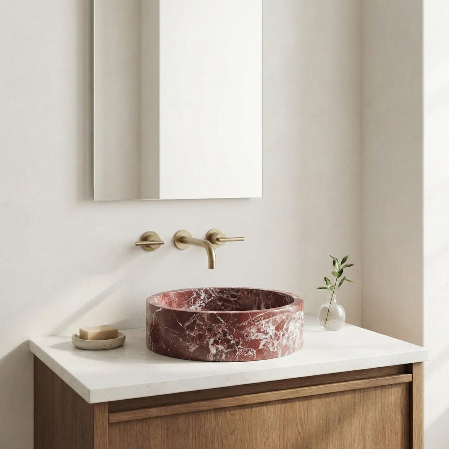 Vasque ronde en marbre rouge Rosso Levanto Ø40 cm – Vasca Rubra