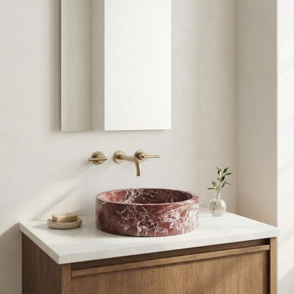 Vasque ronde en marbre rouge Rosso Levanto Ø40 cm – Vasca Rubra