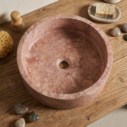Vasque ronde en travertin rosé Ø40 cm – Vasca Rosa