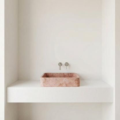 Vasque rectangulaire en travertin rosé – Vasca Piano