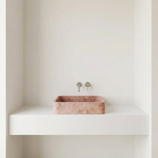 Vasque rectangulaire en travertin rosé – Vasca Piano