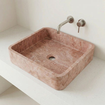 Vasque rectangulaire en travertin rosé – Vasca Piano