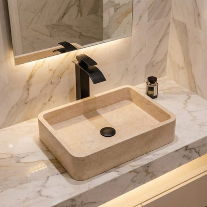 Vasque rectangulaire en travertin beige – Vasca Chiaro