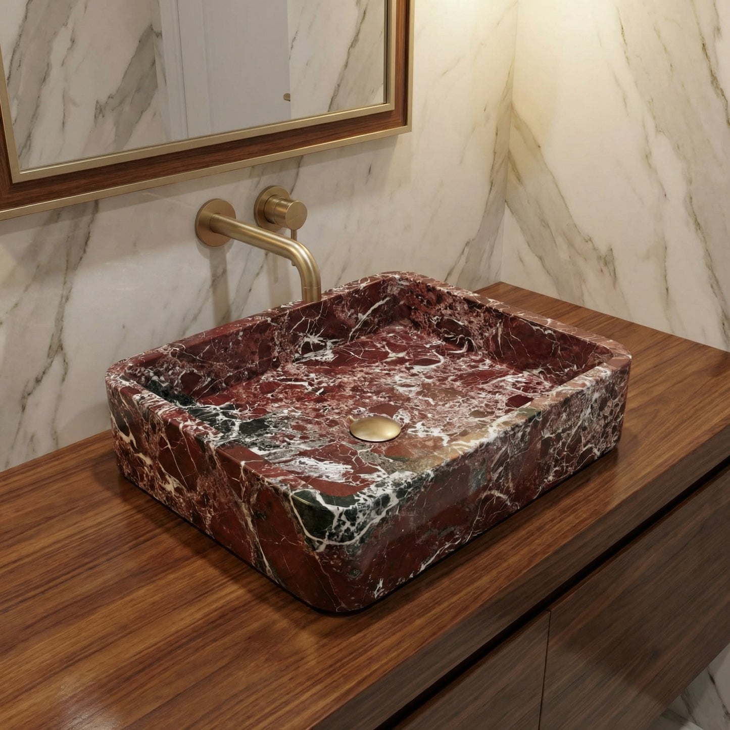 Vasque rectangulaire en marbre Rosso Levanto – Vasca Porpora