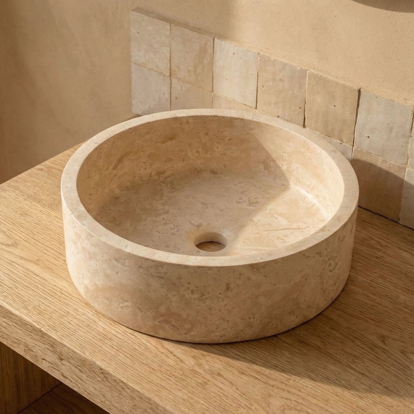 Vasque ronde en travertin beige Ø40 cm – Vasca Seta