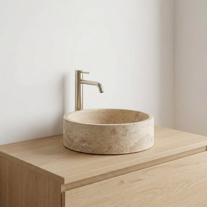 Vasque ronde en travertin beige Ø40 cm – Vasca Seta