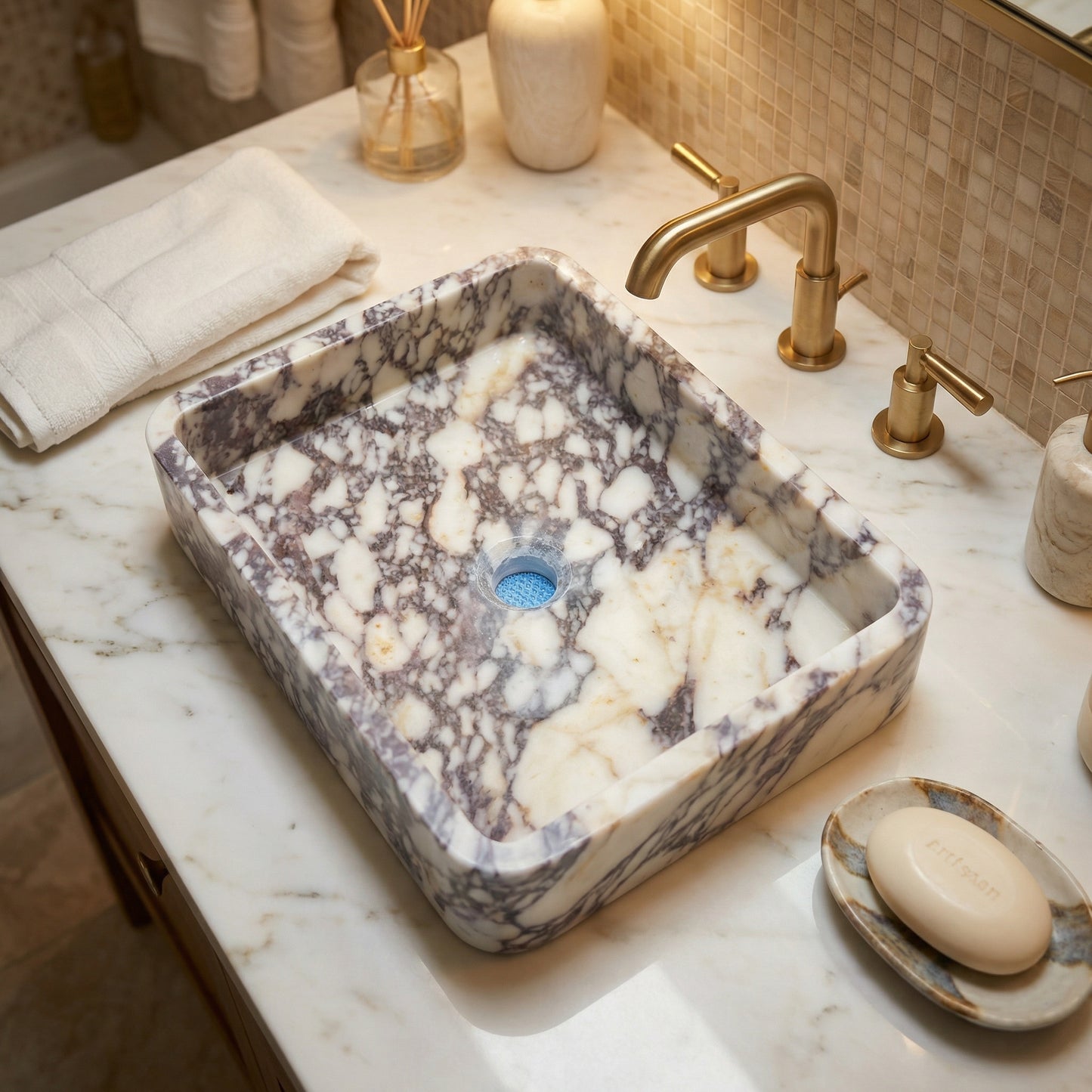 Vasque rectangulaire en marbre Calacatta Viola – Vasca Chiara