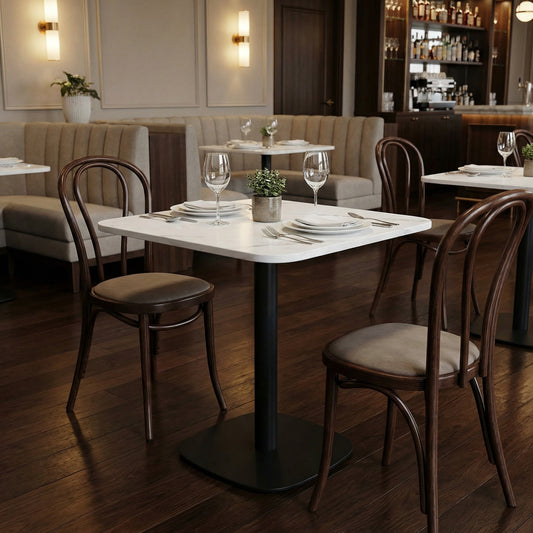 Table bistrot carrée en marbre blanc 60×60 cm – Conti