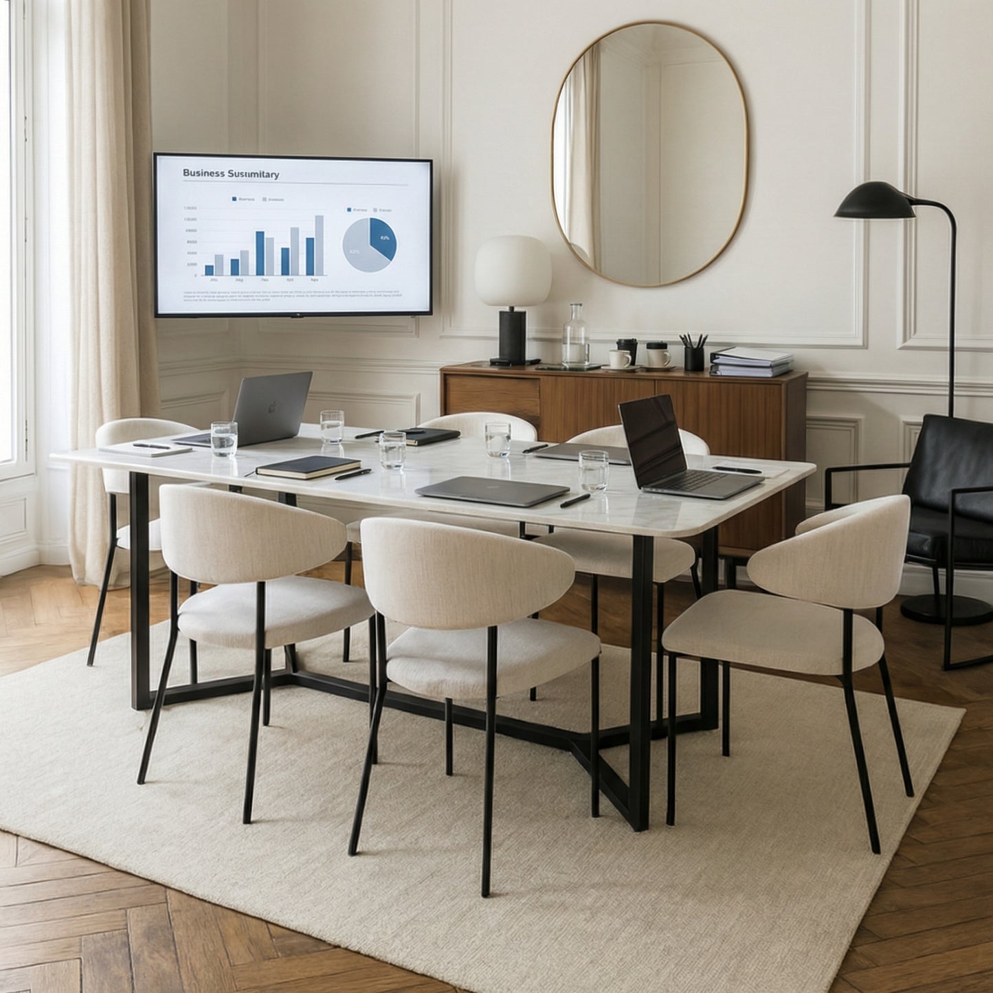 Bureau / Table de réunion en Marbre blanc Lønvik