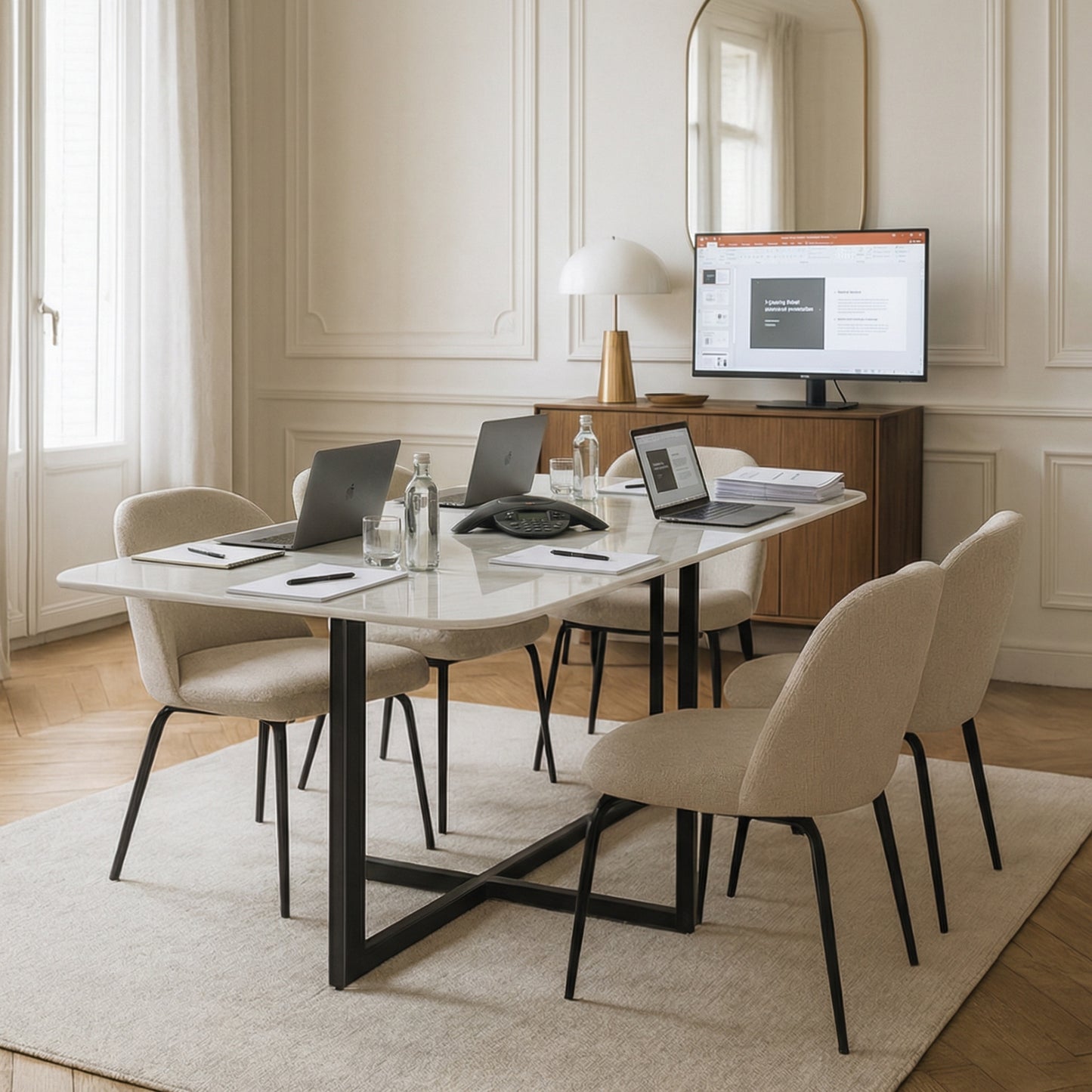 Bureau / Table de réunion en Marbre blanc Sølvik