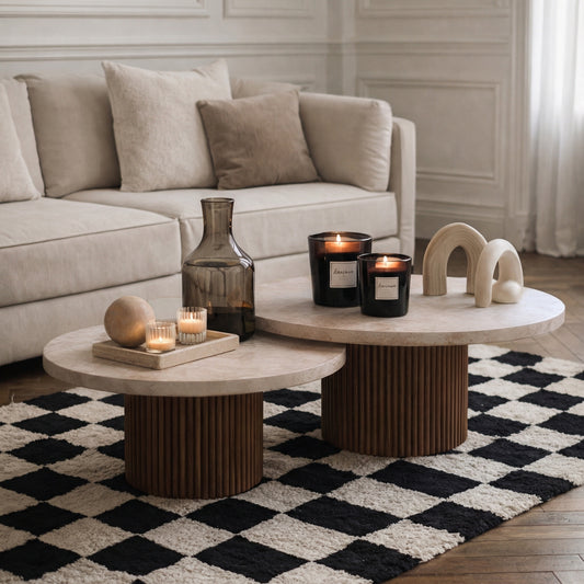 Duo Élégance: Tables Basses Travertin & Bois Roma