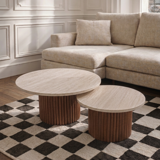 Duo Élégance: Tables Basses Travertin & Bois Roma