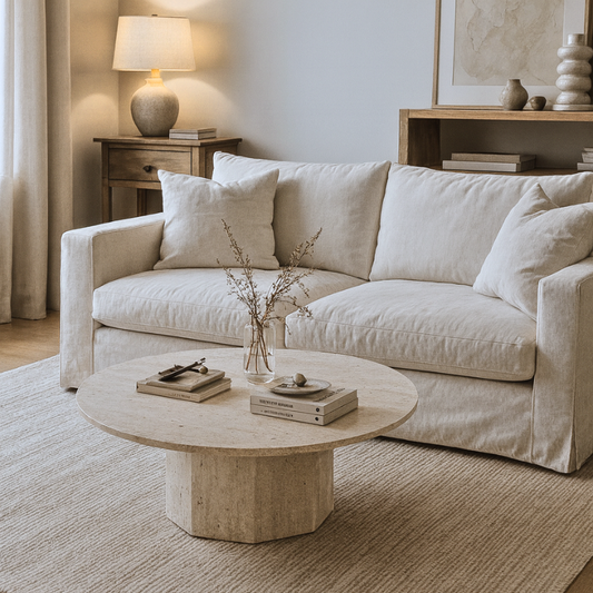 Table Basse Eos: Luxe en Travertin Naturel