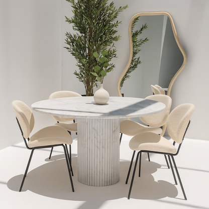 Table à manger Orane en marbre blanc – Design rond et moderne