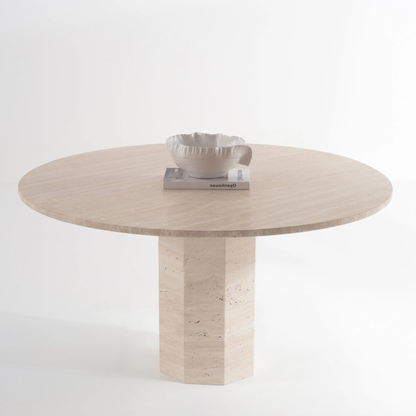Table Obsidian en Travertin Naturel – Table à manger ronde minimaliste