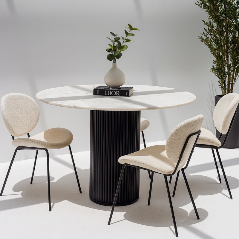 Table à manger Orane en marbre blanc – Design rond et moderne