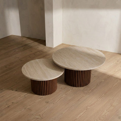 Duo Élégance: Tables Basses Travertin & Bois Roma