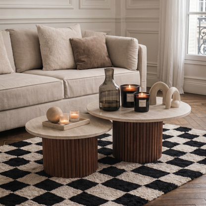 Duo Élégance: Tables Basses Travertin & Bois Roma