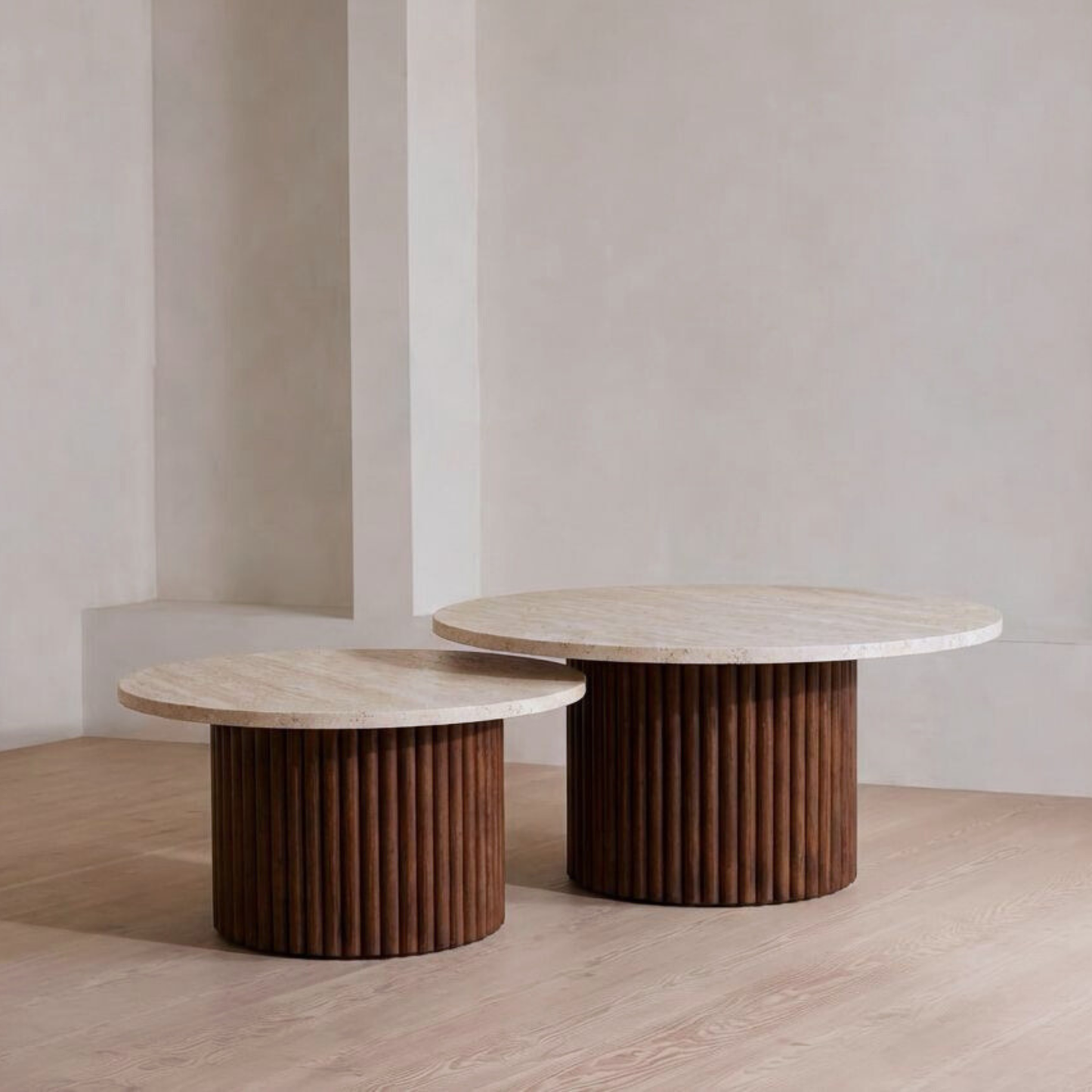 Duo Élégance: Tables Basses Travertin & Bois Roma