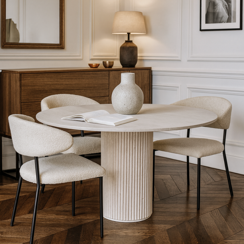 Table à manger ronde en travertin Caliza – Élégance naturelle