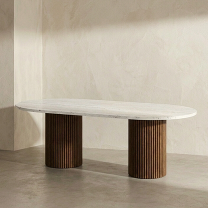 Table à manger Toscana en Travertin et Bois – Design raffiné et authentique