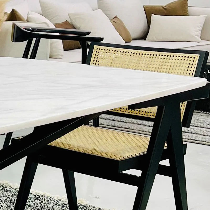 Table à Manger Toscana – Marbre Blanc de Toscane & Acier Noir