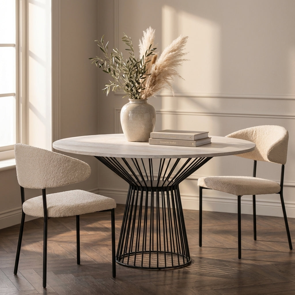 Table à manger ronde en travertin Armonia – Piétement métal design