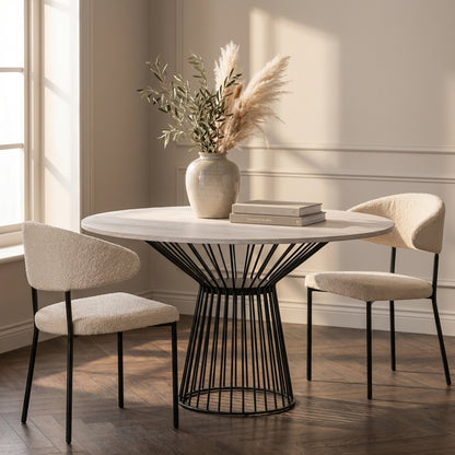 Table à manger ronde en travertin Armonia – Piétement métal design