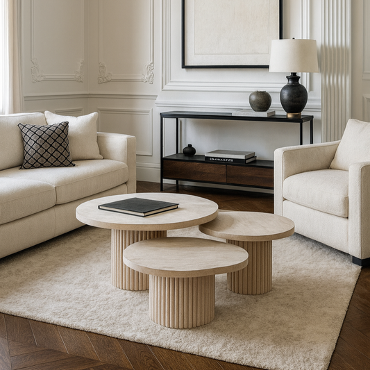 Trio de tables basses en travertin Terra Nova – Look minimaliste